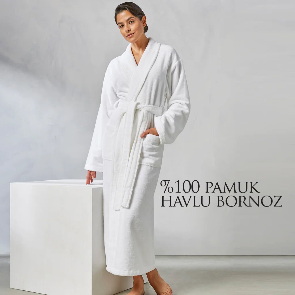 %100 Pamuk Beyaz Otel Bornozu