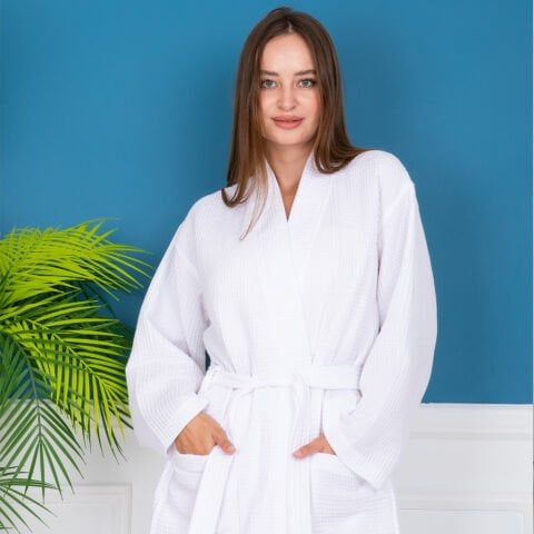 %100 Pamuk Otel Petek Desen Pike Bornoz