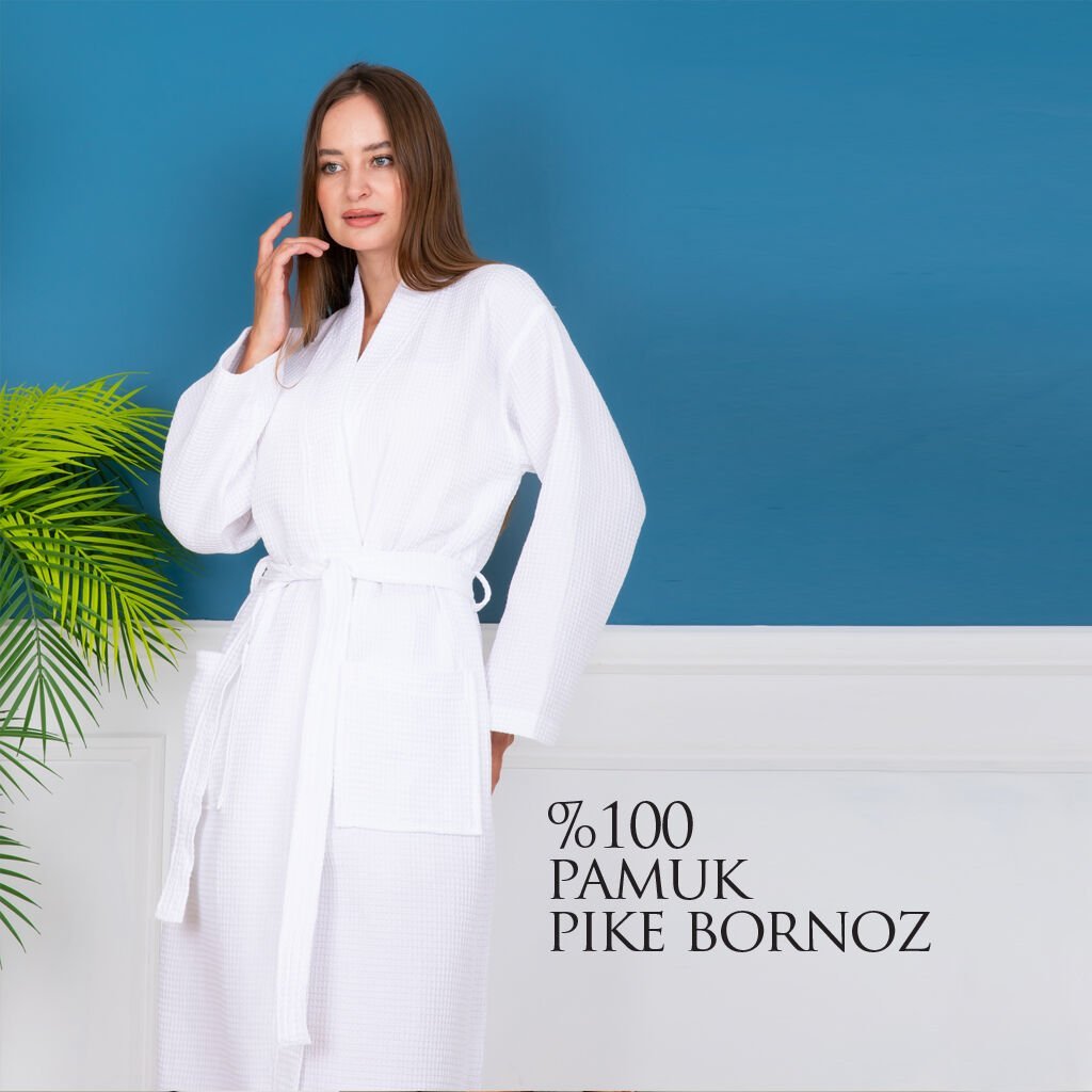 %100 Pamuk Otel Petek Desen Pike Bornoz