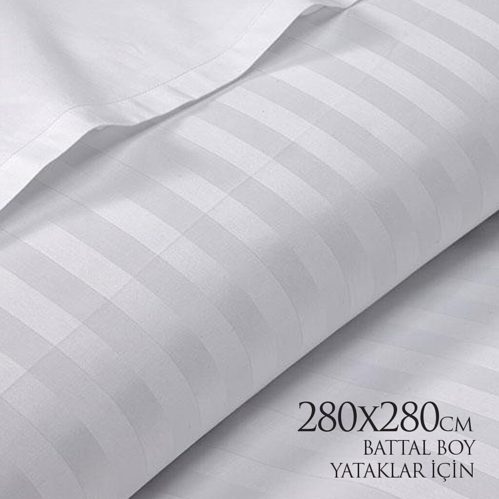 280 x 280 cm Çizgili Saten Battal Boy Çarşaf