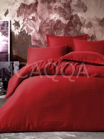 Çizgili Saten Bordo Çift Kişilik Nevresim Takımı