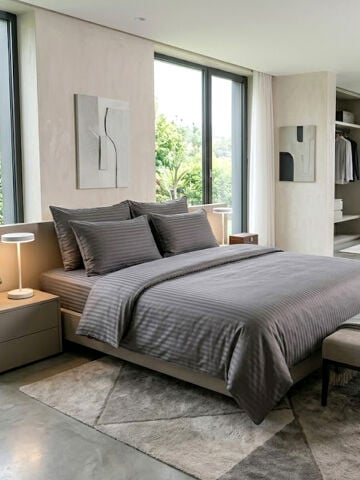 Çizgili Saten Silver Gri Çift Kişilik Nevresim Takımı