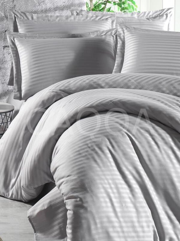 Çizgili Saten Silver Gri Çift Kişilik Nevresim Takımı