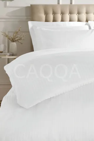 Çizgili Saten Beyaz Tek Kişilik Otel Nevresim Takımı | Çarşafı Lastikli