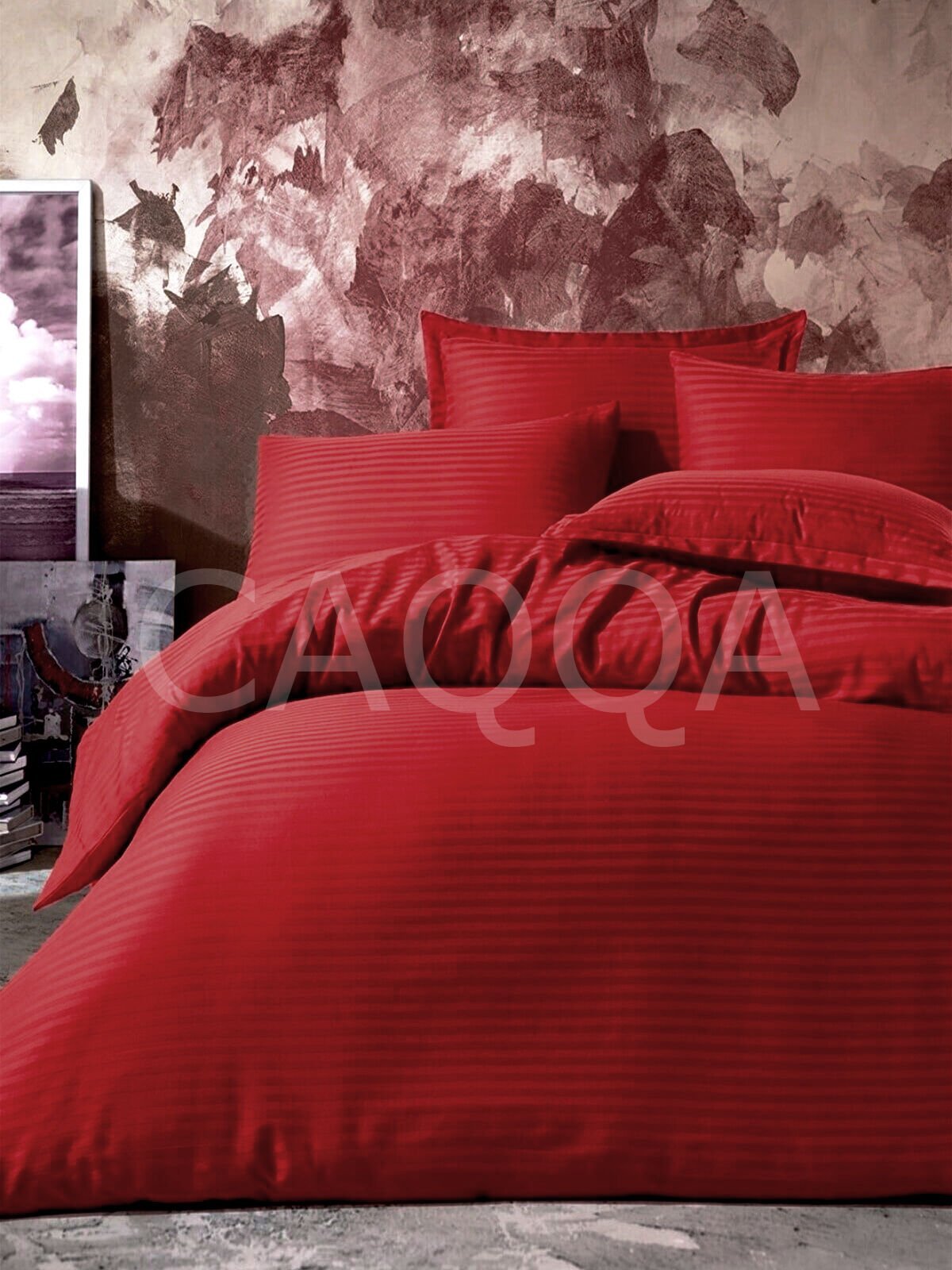 Çizgili Saten Bordo Tek Kişilik Nevresim Takımı