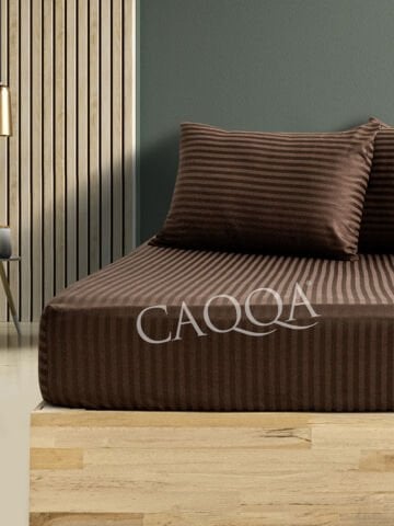 83  Tel Çizgili Saten  Kahverengi Lastikli Çarşaf Çeşitleri  | Seçenekli Ürün