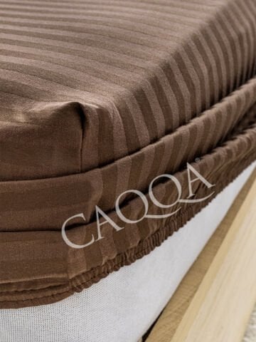 83  Tel Çizgili Saten  Kahverengi Lastikli Çarşaf Çeşitleri  | Seçenekli Ürün