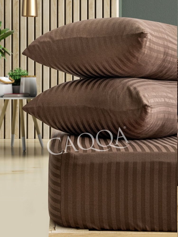 Kahverengi Çizgili Saten 50 x 70 cm Yastık Kılıfı